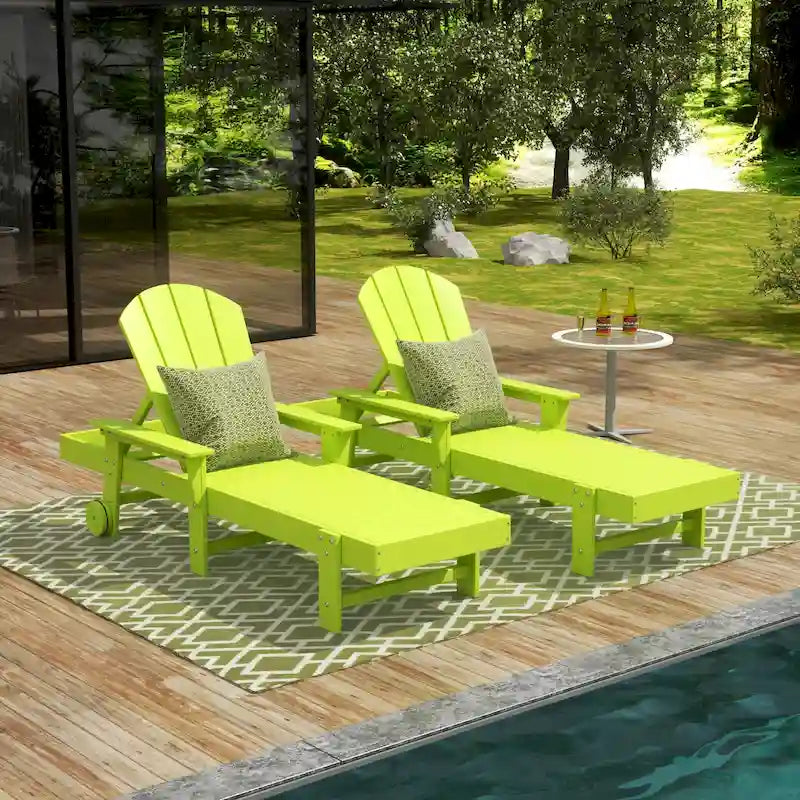 Polytrends Laguna Lettino Reclinabile da Esterno in HDPE per Patio o Piscina, Resistente a Tutte le Condizioni Atmosferiche, con Braccioli e Ruote (Set da 2)