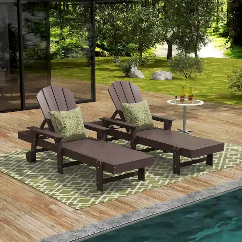 Polytrends Laguna Lettino Reclinabile da Esterno in HDPE per Patio o Piscina, Resistente a Tutte le Condizioni Atmosferiche, con Braccioli e Ruote (Set da 2)