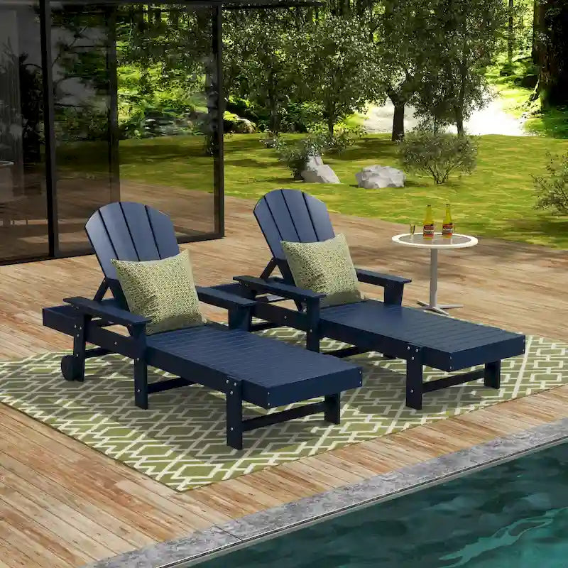 Polytrends Laguna Lettino Reclinabile da Esterno in HDPE per Patio o Piscina, Resistente a Tutte le Condizioni Atmosferiche, con Braccioli e Ruote (Set da 2)