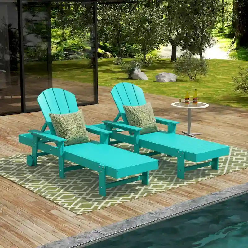 Polytrends Laguna Lettino Reclinabile da Esterno in HDPE per Patio o Piscina, Resistente a Tutte le Condizioni Atmosferiche, con Braccioli e Ruote (Set da 2)