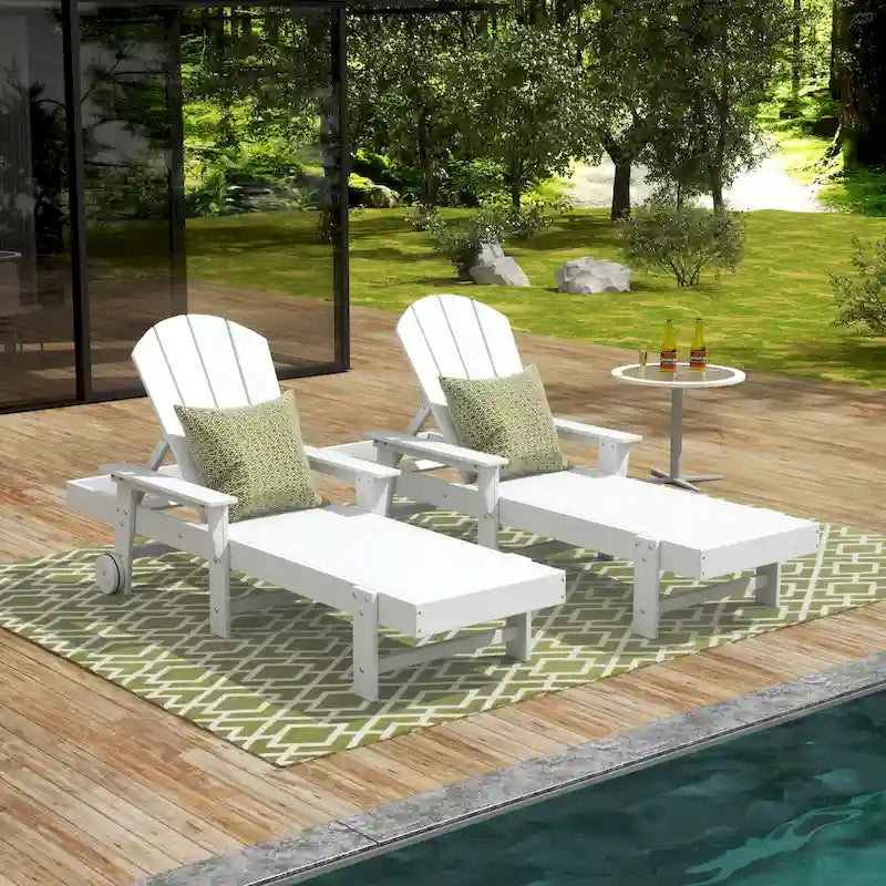 Polytrends Laguna Lettino Reclinabile da Esterno in HDPE per Patio o Piscina, Resistente a Tutte le Condizioni Atmosferiche, con Braccioli e Ruote (Set da 2)