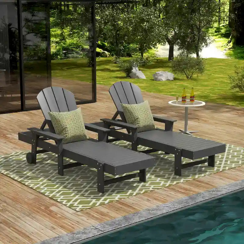 Polytrends Laguna Hdpe All Weather Outdoor Patio Pool Reclining Chaise Lounge With Arms And Wheels (Set Of 2)