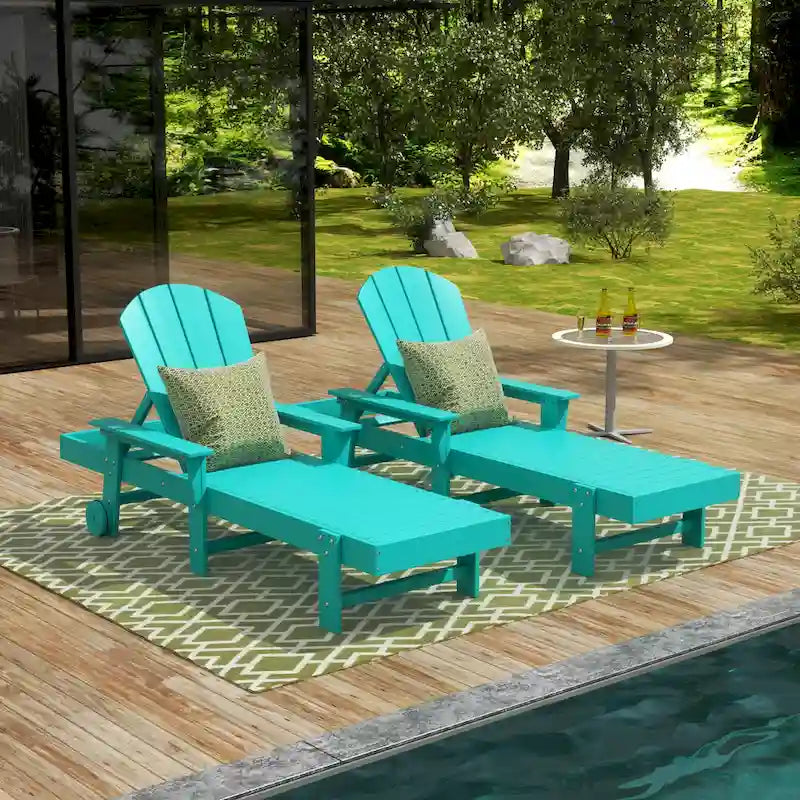 Polytrends Laguna Hdpe All Weather Outdoor Patio Pool Reclining Chaise Lounge With Arms And Wheels (Set Of 2)