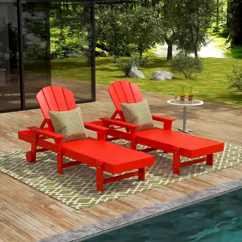 Polytrends Laguna Hdpe All Weather Outdoor Patio Pool Reclining Chaise Lounge With Arms And Wheels (Set Of 2)