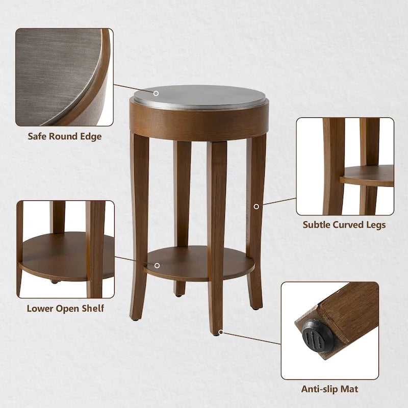 COSIEST 2-Tier Round Accent End Table with Shelf