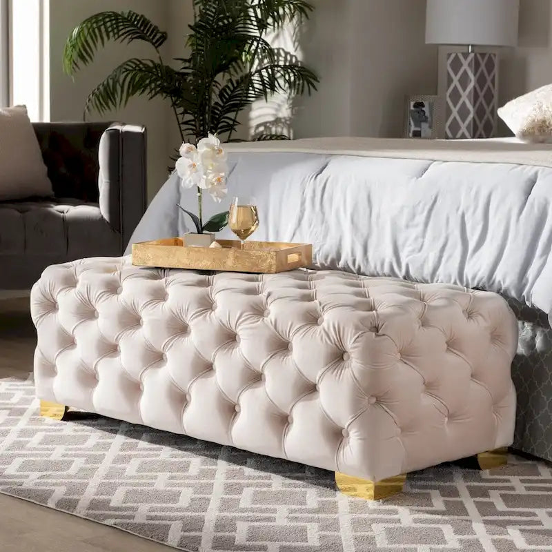 Gracewood Hollow Solanki Velvet Fabric Ottoman Bench