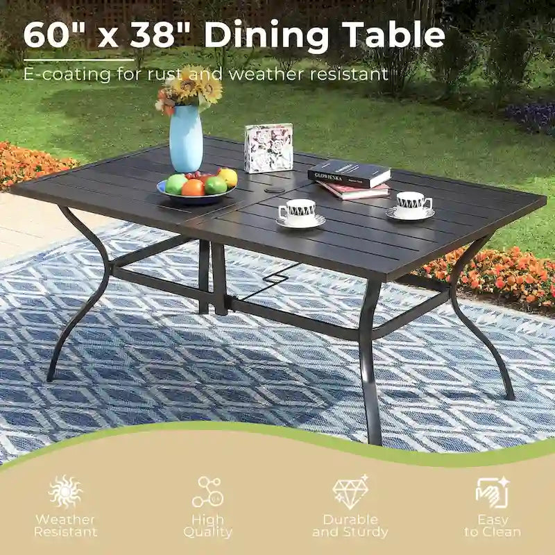 MAISON ARTS Patio Dining Set 7 Piece Metal Rectangle Table and 6 Metal Chairs