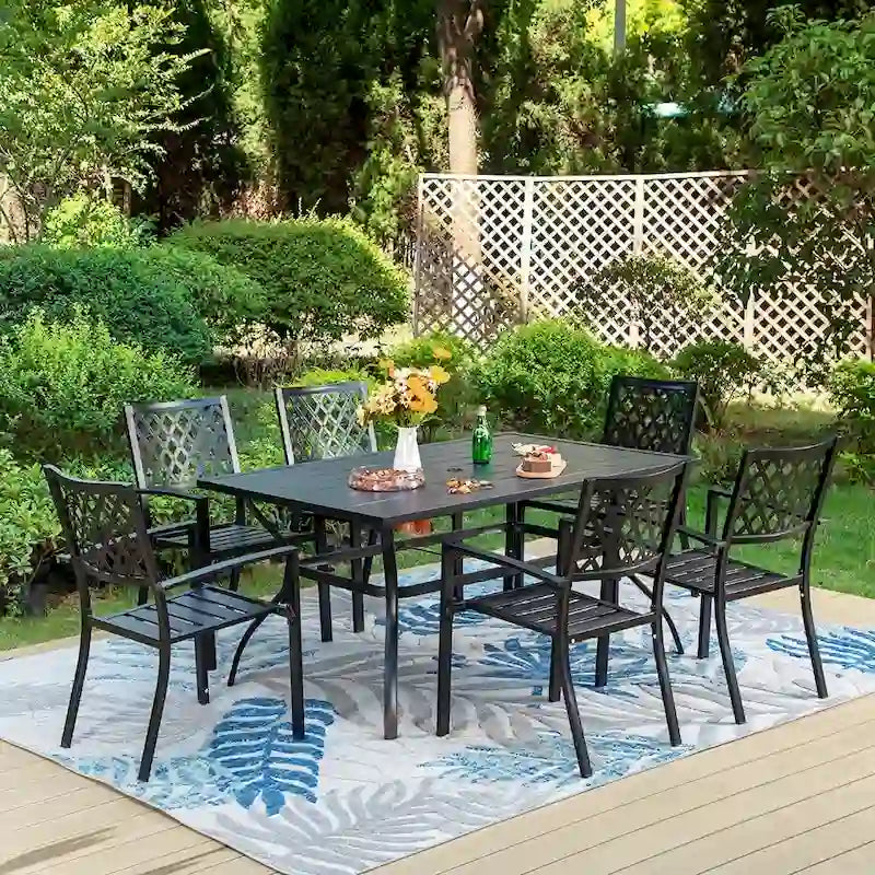 MAISON ARTS Patio Dining Set 7 Piece Metal Rectangle Table and 6 Metal Chairs