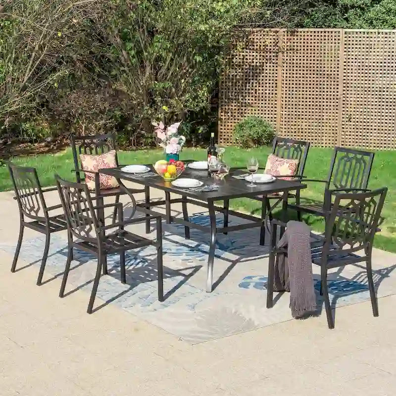 MAISON ARTS Patio Dining Set 7 Piece Metal Rectangle Table and 6 Metal Chairs