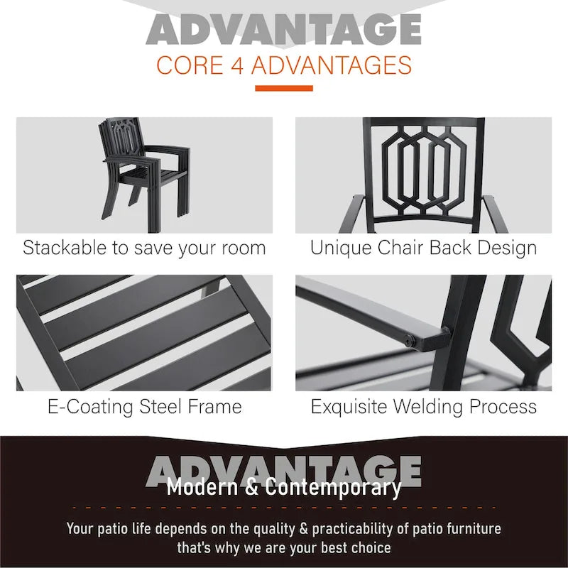 MAISON ARTS Patio Dining Set 7 Piece Metal Rectangle Table and 6 Metal Chairs