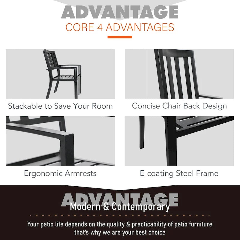 MAISON ARTS Patio Dining Set 7 Piece Metal Rectangle Table and 6 Metal Chairs