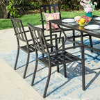 MAISON ARTS Patio Dining Set 7 Piece Metal Rectangle Table and 6 Metal Chairs