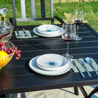 MAISON ARTS Patio Dining Set 7 Piece Metal Rectangle Table and 6 Metal Chairs