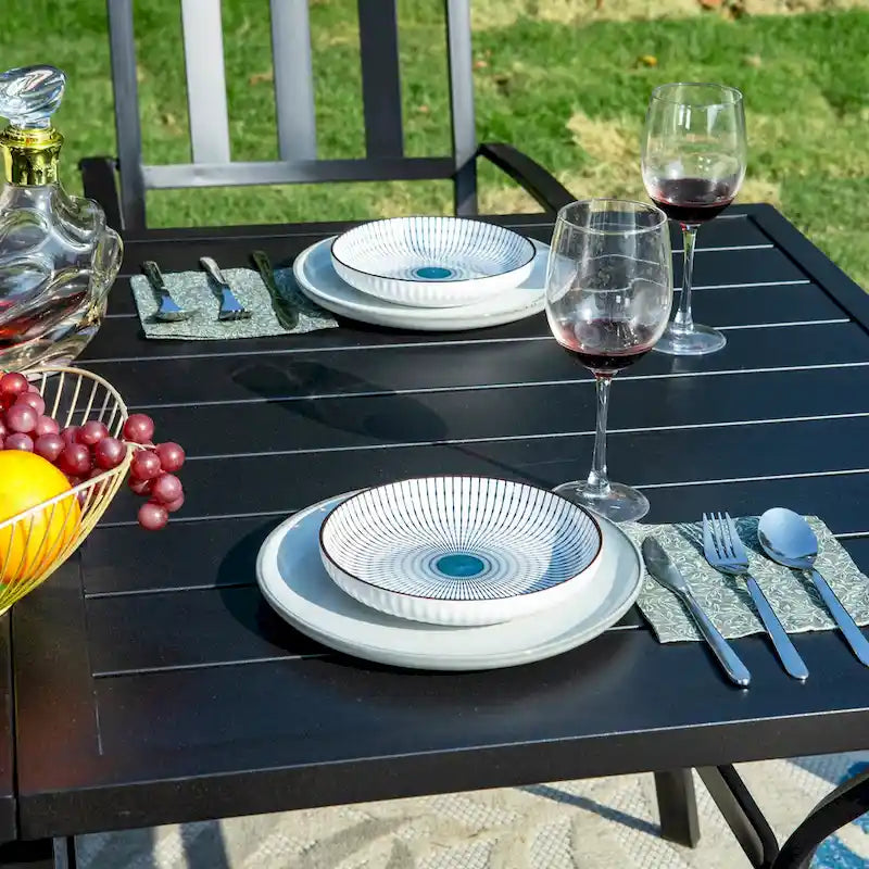 MAISON ARTS Patio Dining Set 7 Piece Metal Rectangle Table and 6 Metal Chairs