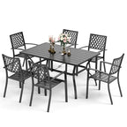 MAISON ARTS Patio Dining Set 7 Piece Metal Rectangle Table and 6 Metal Chairs