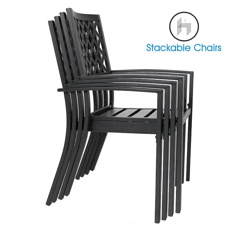 MAISON ARTS Patio Dining Set 7 Piece Metal Rectangle Table and 6 Metal Chairs