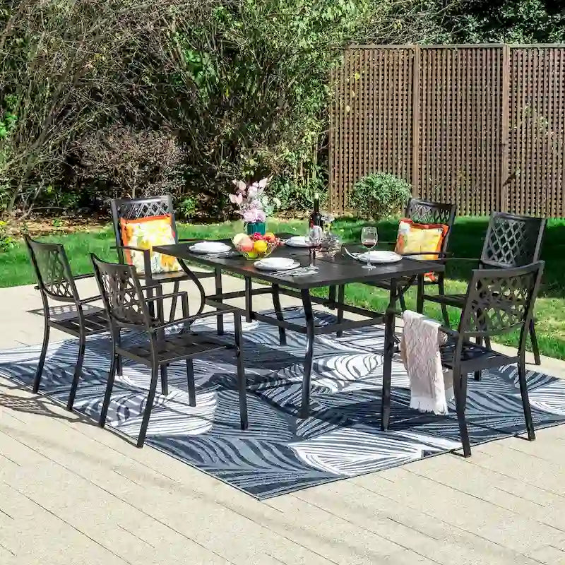 MAISON ARTS Patio Dining Set 7 Piece Metal Rectangle Table and 6 Metal Chairs