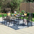MAISON ARTS Patio Dining Set 7 Piece Metal Rectangle Table and 6 Metal Chairs