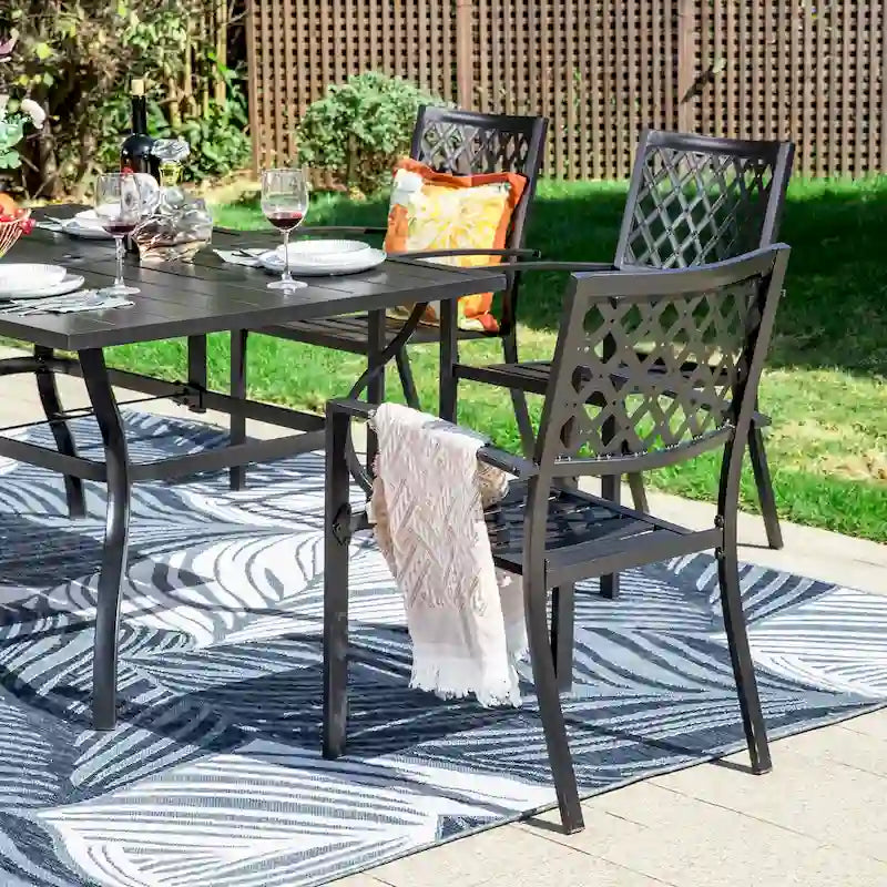 MAISON ARTS Patio Dining Set 7 Piece Metal Rectangle Table and 6 Metal Chairs