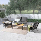 Vermont 4-Piece Aluminum Conversation Set with Slatted Faux Wood Top