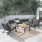 Vermont 4-Piece Aluminum Conversation Set with Slatted Faux Wood Top