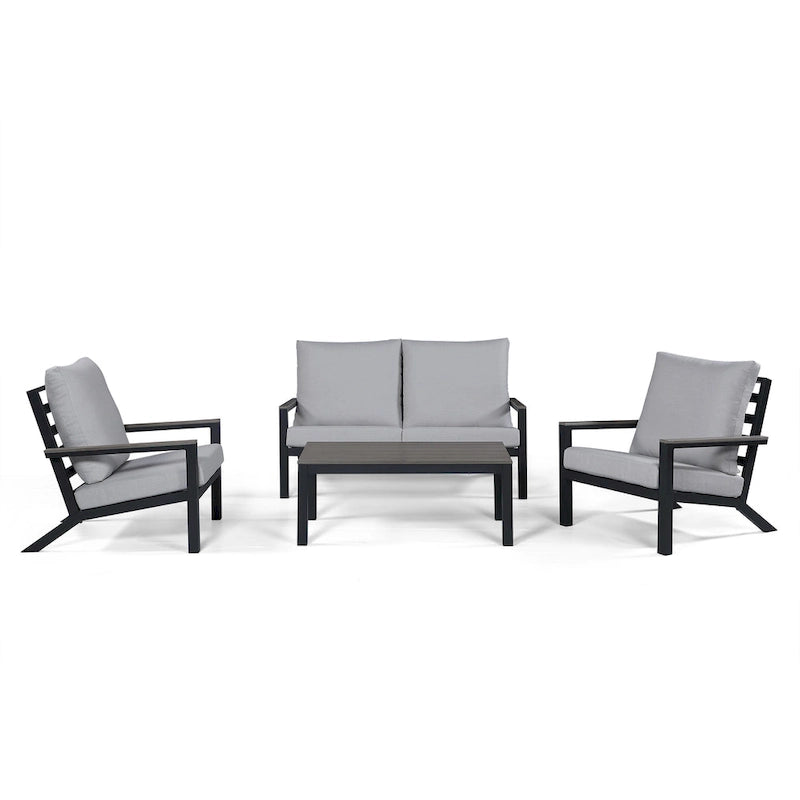 Vermont 4-Piece Aluminum Conversation Set with Slatted Faux Wood Top