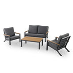 Vermont 4-Piece Aluminum Conversation Set with Slatted Faux Wood Top
