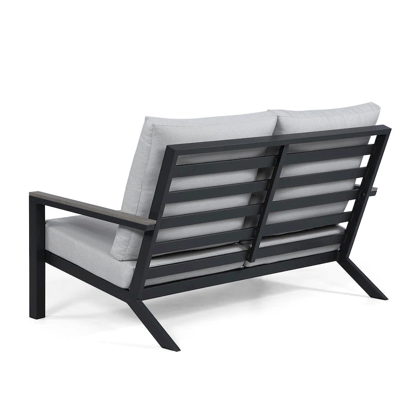 Vermont 4-Piece Aluminum Conversation Set with Slatted Faux Wood Top