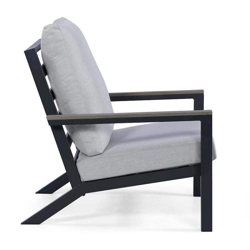 Vermont 4-Piece Aluminum Conversation Set with Slatted Faux Wood Top