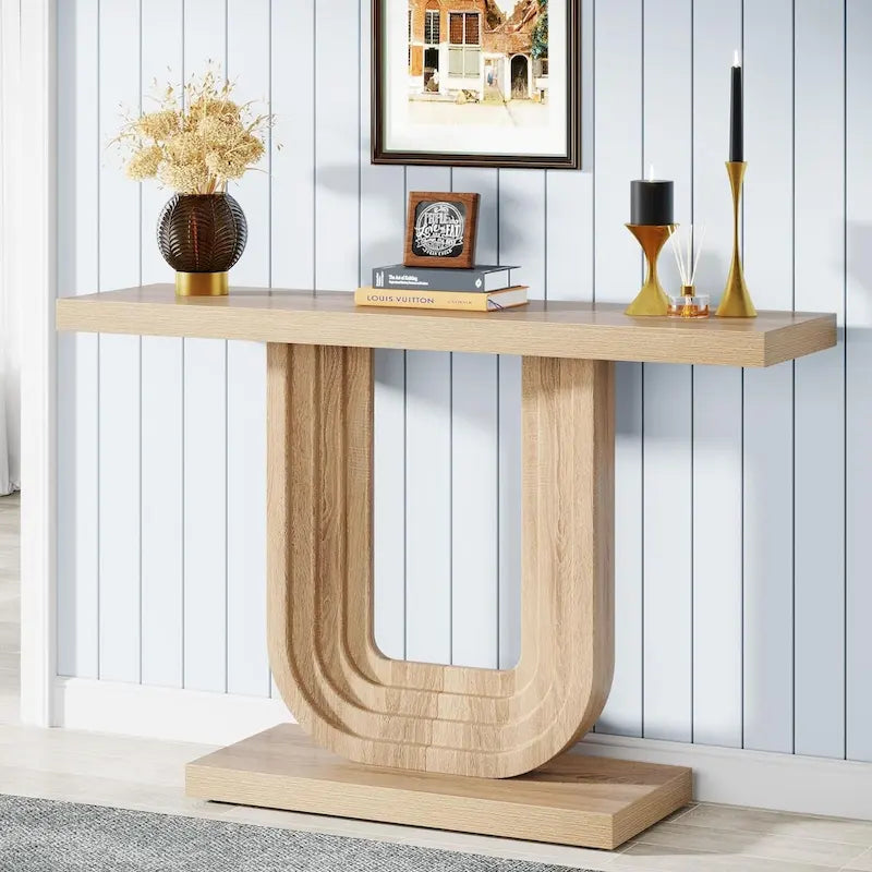 39 Wood Entryway Table with Geometric Base