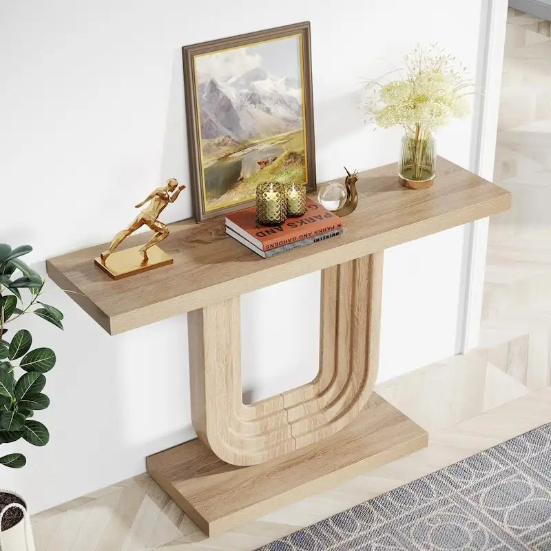 39 Wood Entryway Table with Geometric Base