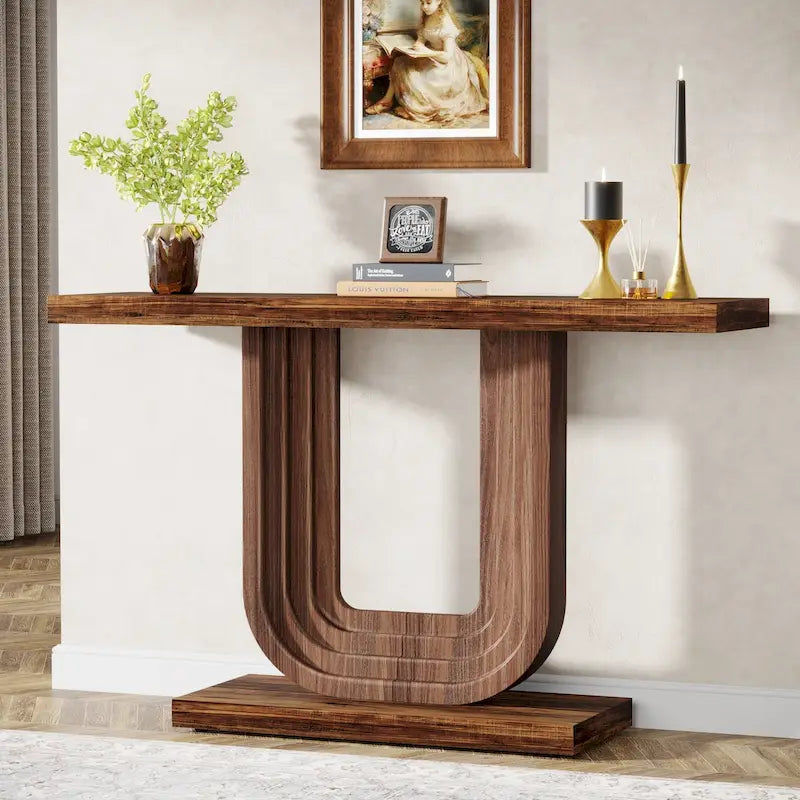 39 Wood Entryway Table with Geometric Base