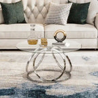 Myhozm Contemporary Glass Top Round Coffee Table