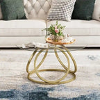Myhozm Contemporary Glass Top Round Coffee Table