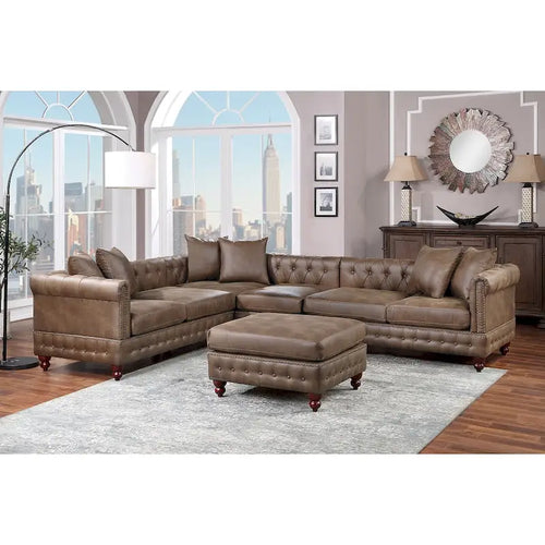 Set divano componibile in 4 pezzi rivestito in similpelle con gambe in legno