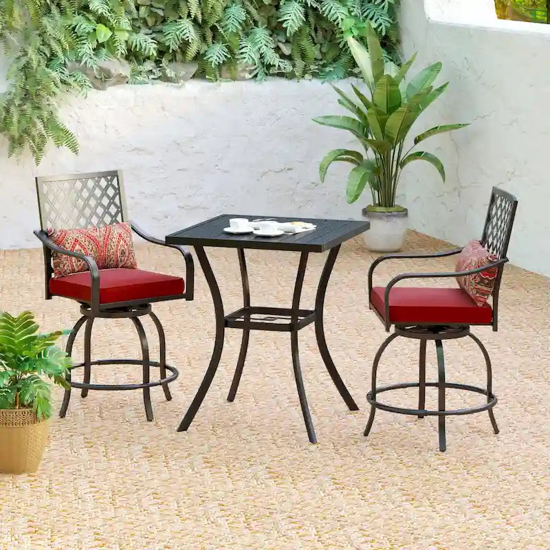 MAISONARTS Set Tavolo Bar Alto & Sgabelli Alti da Esterno (3/5 Pezzi) Sgabello Alto da Bar con Schienale in Rattan e Cuscino & Tavolo Alto in Acciaio