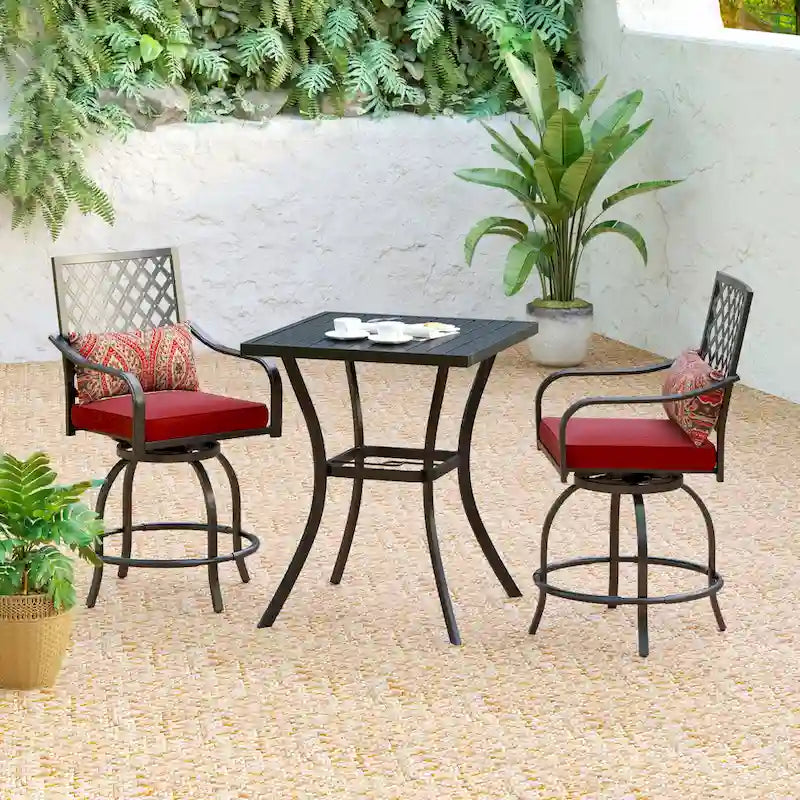 MAISONARTS 3/5-Piece Patio High Bar Stool Set Rattan Chair Back Cushioned High Bar stool & Steel High Table