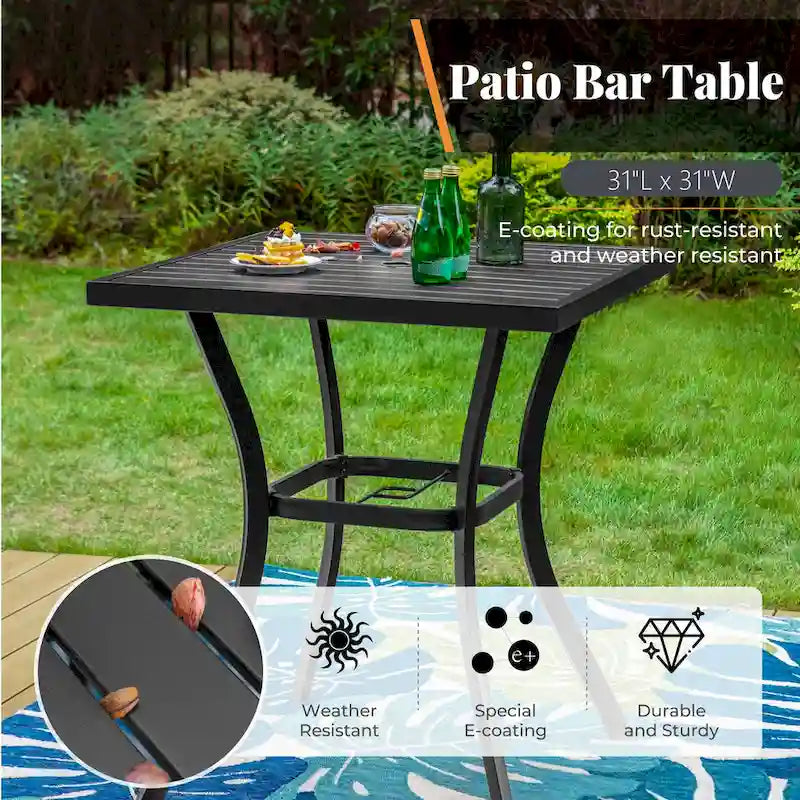 MAISONARTS 3/5-Piece Patio High Bar Stool Set Rattan Chair Back Cushioned High Bar stool & Steel High Table