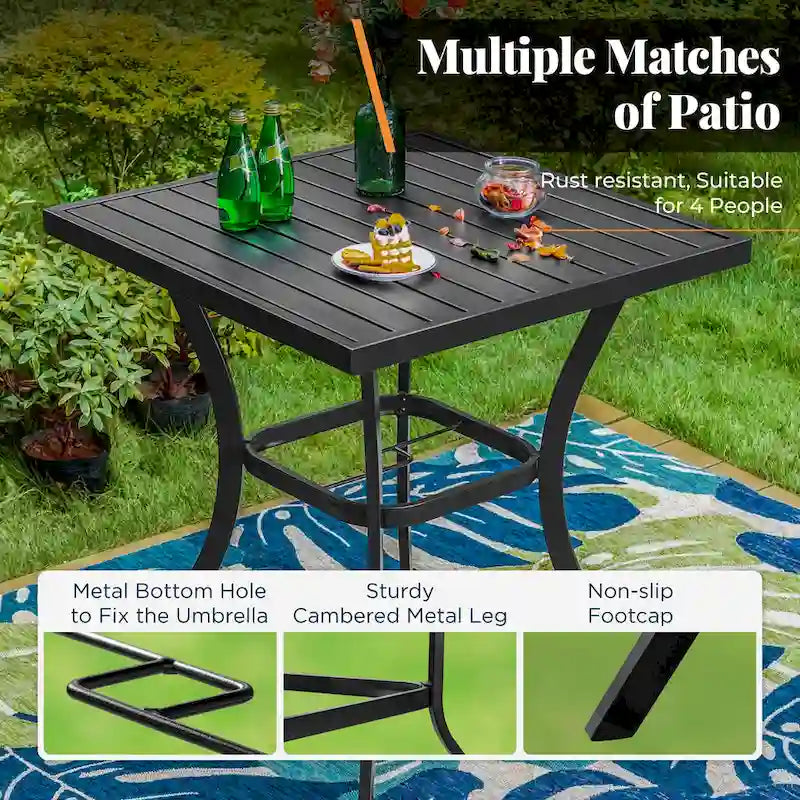 MAISONARTS 3/5-Piece Patio High Bar Stool Set Rattan Chair Back Cushioned High Bar stool & Steel High Table