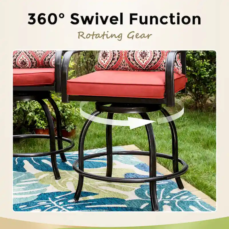MAISONARTS 3/5-Piece Patio High Bar Stool Set Rattan Chair Back Cushioned High Bar stool & Steel High Table