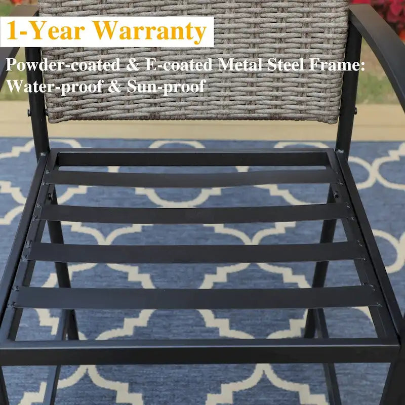 MAISONARTS 3/5-Piece Patio High Bar Stool Set Rattan Chair Back Cushioned High Bar stool & Steel High Table
