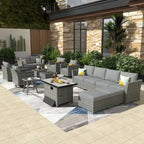 XIZZI 16-piece Outdoor Patio Wicker Furniture Sectional Set with Fire Pit