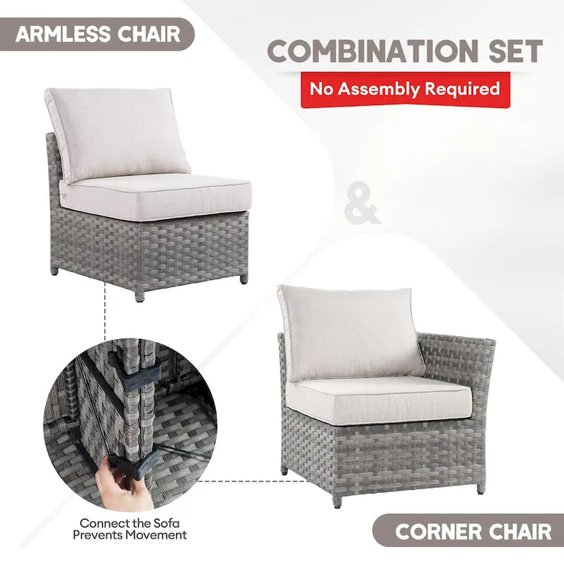 XIZZI 16-piece Outdoor Patio Wicker Furniture Sectional Set with Fire Pit