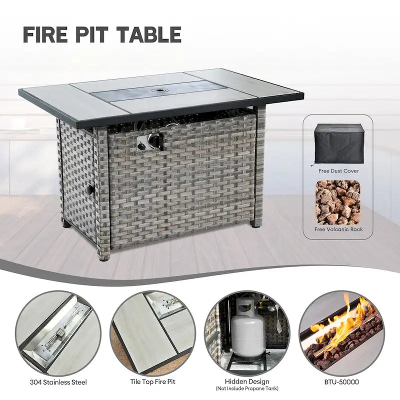 XIZZI 16-piece Outdoor Patio Wicker Furniture Sectional Set with Fire Pit