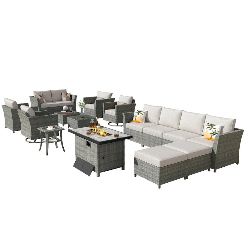 XIZZI 16-piece Outdoor Patio Wicker Furniture Sectional Set with Fire Pit