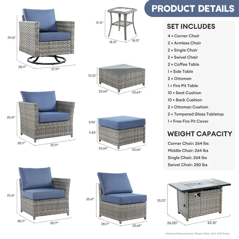 XIZZI 16-piece Outdoor Patio Wicker Furniture Sectional Set with Fire Pit
