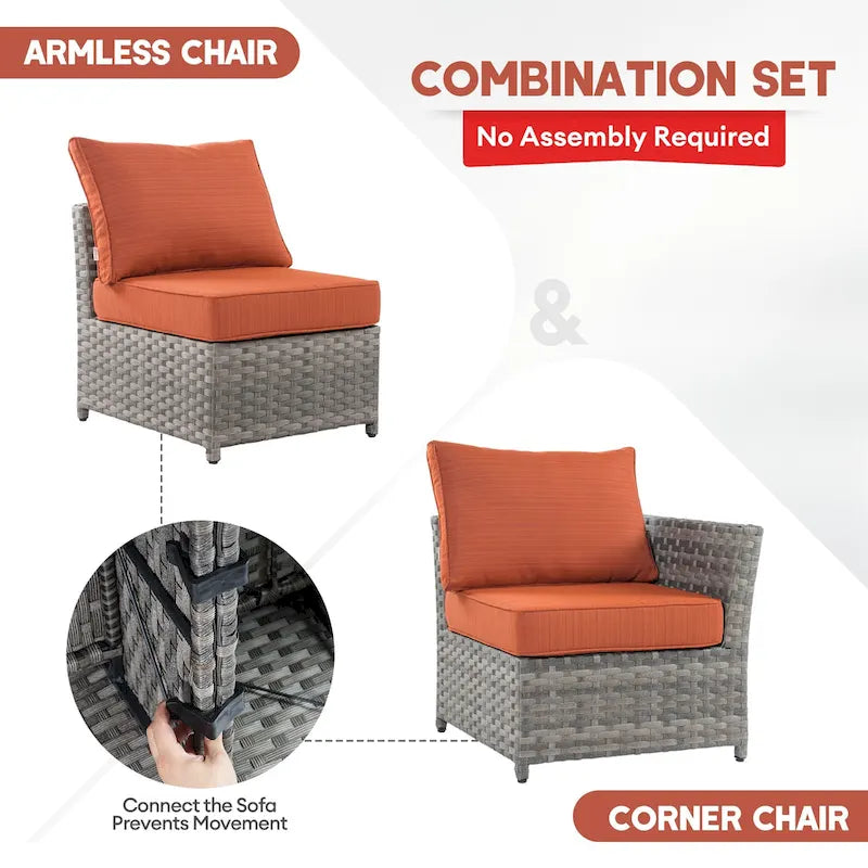 XIZZI 16-piece Outdoor Patio Wicker Furniture Sectional Set with Fire Pit