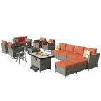 XIZZI 16-piece Outdoor Patio Wicker Furniture Sectional Set with Fire Pit