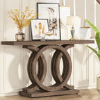55 Inch Console Table with Geometric Base Wooden Hallway Table Vintage