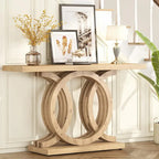 55 Inch Console Table with Geometric Base Wooden Hallway Table Vintage